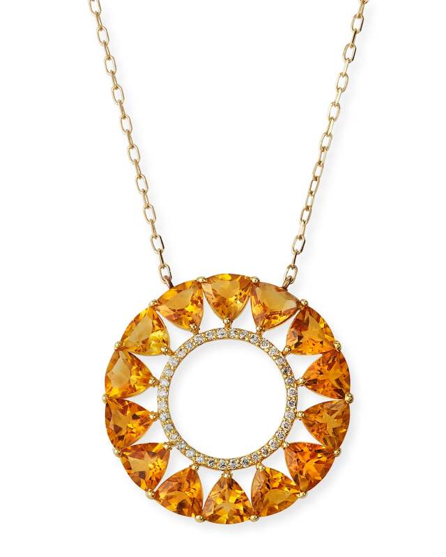 14k Yellow Gold Citrine and Diamond Circle Necklace